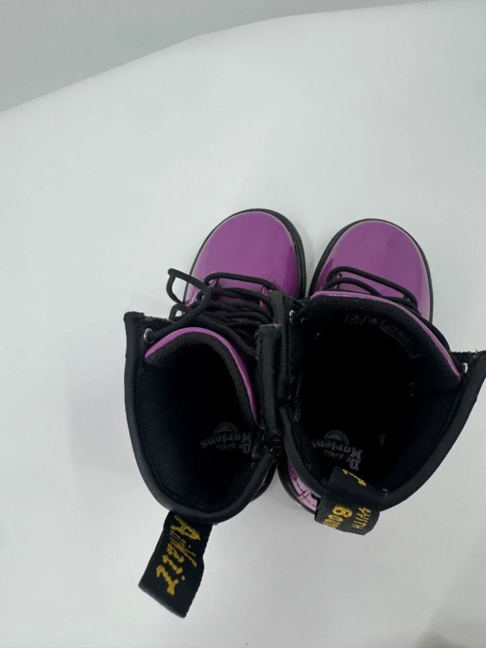 Dr. Martens Purple Patent Leather Kids Lace-Up Boots With Side Zipper Durable So